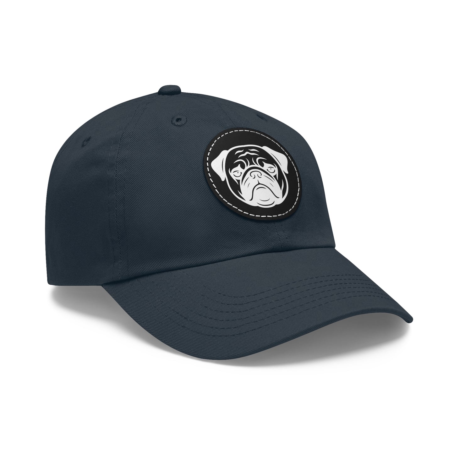 [Navy] Unisex Poogs Hat with Leather Patch, Cute Pet Lover Cap, Gift for Dog Owners, Adjustable Baseball Cap, Fun Casual Headwear
