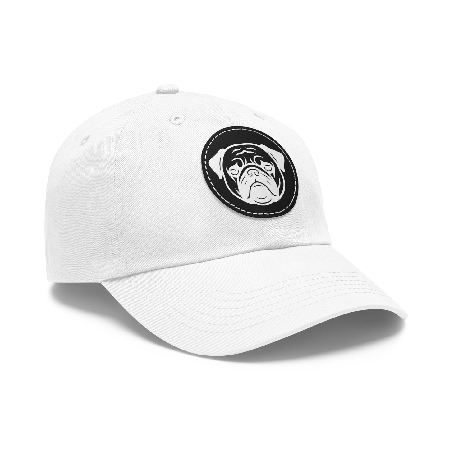 [White] Unisex Poogs Hat with Leather Patch, Cute Pet Lover Cap, Gift for Dog Owners, Adjustable Baseball Cap, Fun Casual Headwear