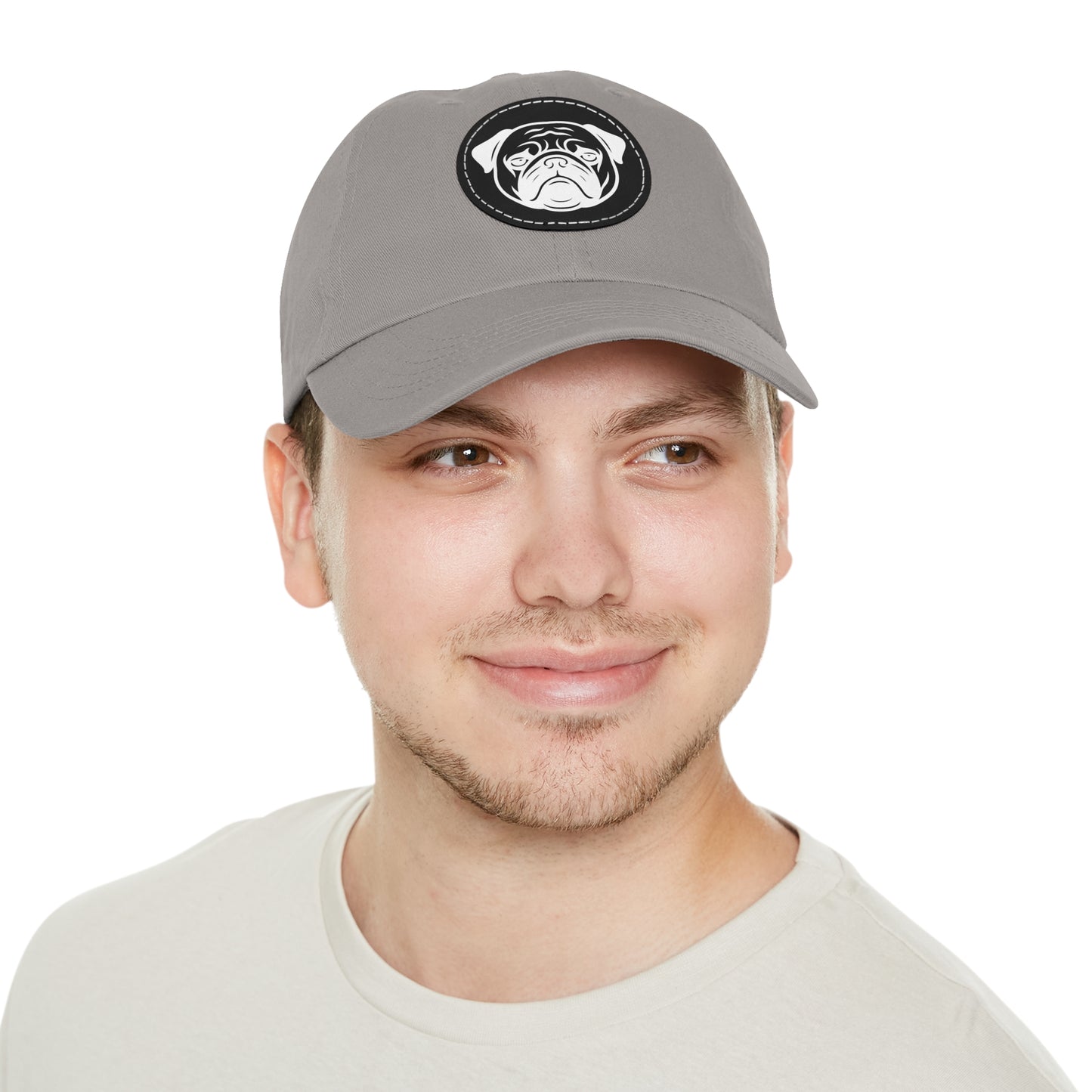 [Gray] Unisex Poogs Hat with Leather Patch, Cute Pet Lover Cap, Gift for Dog Owners, Adjustable Baseball Cap, Fun Casual Headwear