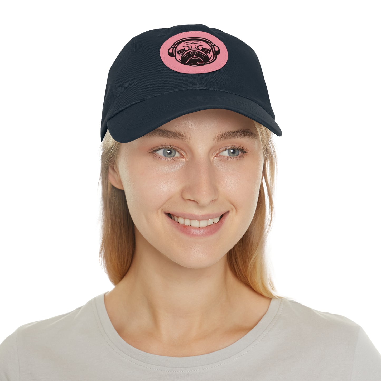 [Navy] Unisex Poogstek Hat with Leather Patch, Cute Pet Lover Cap, Gift for Dog Owners, Adjustable Baseball Cap, Fun Casual Headwear