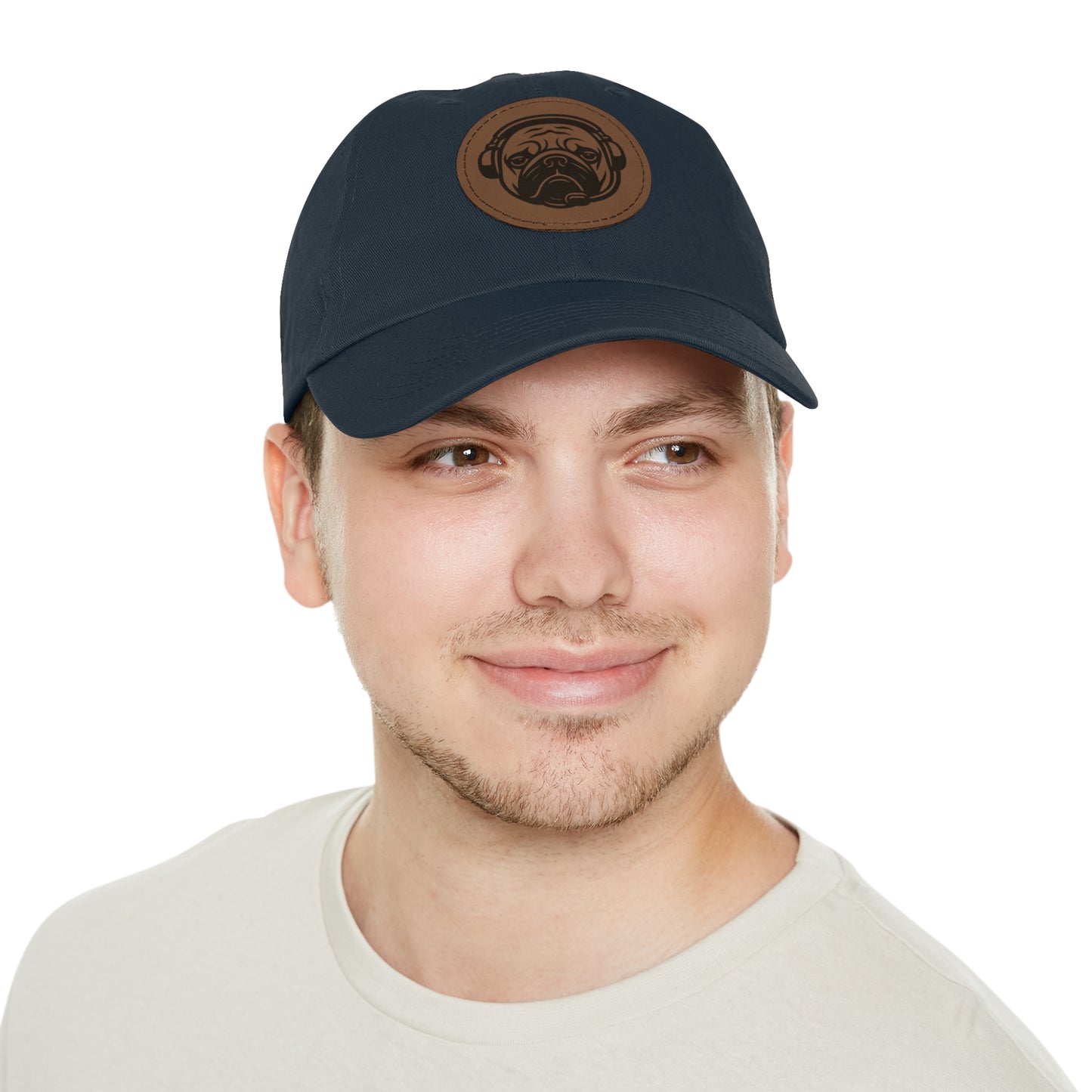 [Navy] Unisex Poogstek Hat with Leather Patch, Cute Pet Lover Cap, Gift for Dog Owners, Adjustable Baseball Cap, Fun Casual Headwear