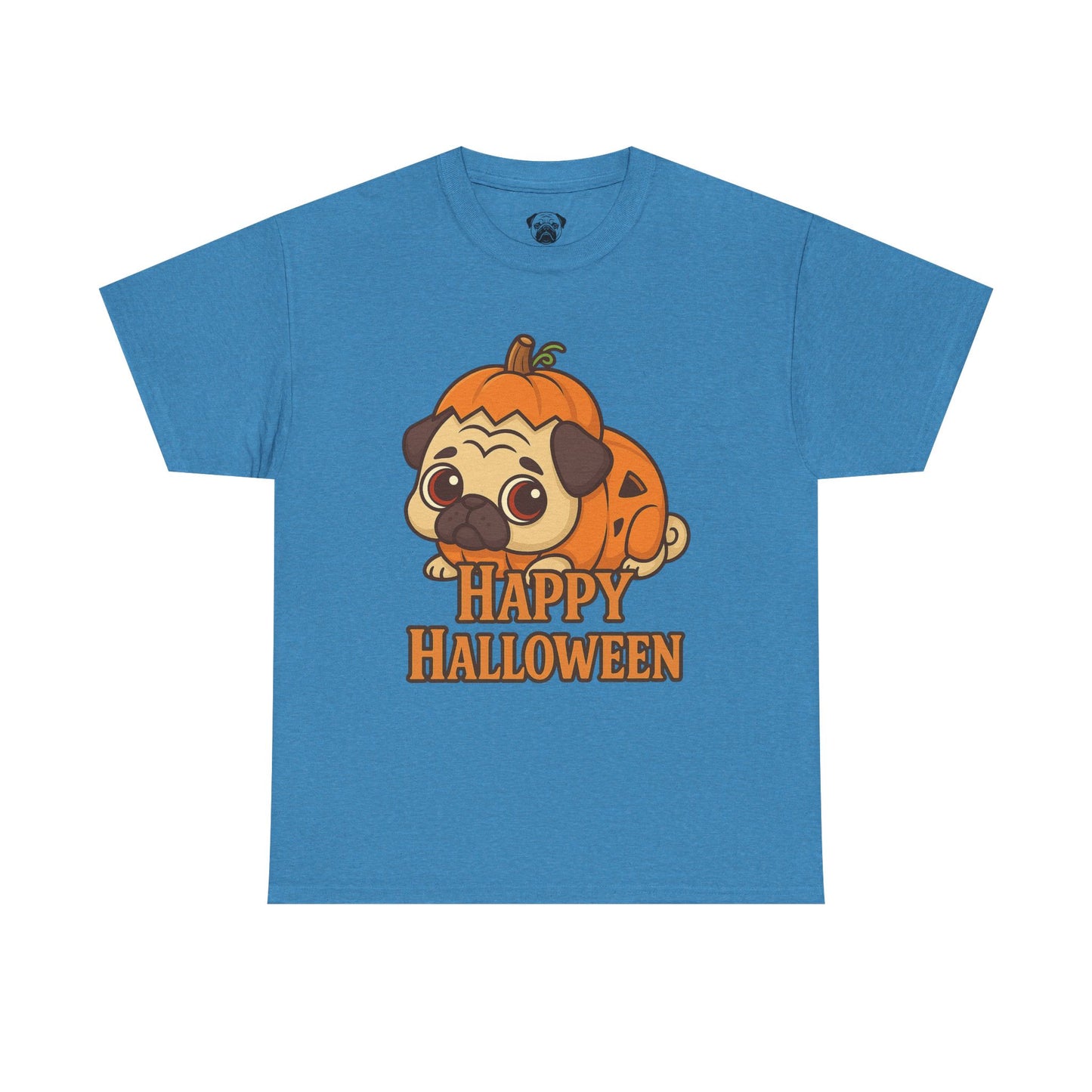 Cute Halloween Pumpkin Pug Tee, Casual Dog Lover's T-Shirt, Halloween Gift for Pet Owners, Funny Friendship Shirt, Unisex Cotton Tee