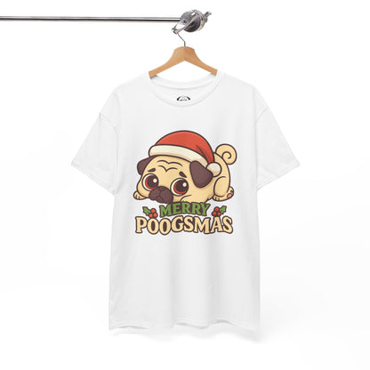 Cute Merry Poogsmas Pug Tee, Casual Dog Lover's T-Shirt, Christmas Gift for Pet Owners, Funny Friendship Shirt, Unisex Cotton Tee