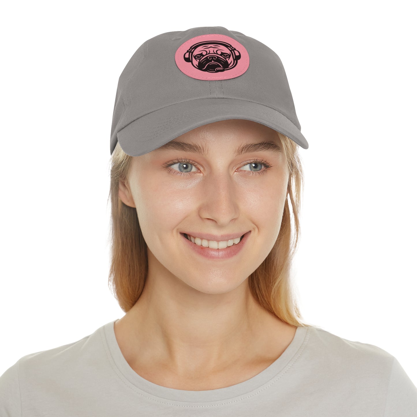 [Grey] Unisex Poogstek Hat with Leather Patch, Cute Pet Lover Cap, Gift for Dog Owners, Adjustable Baseball Cap, Fun Casual Headwear