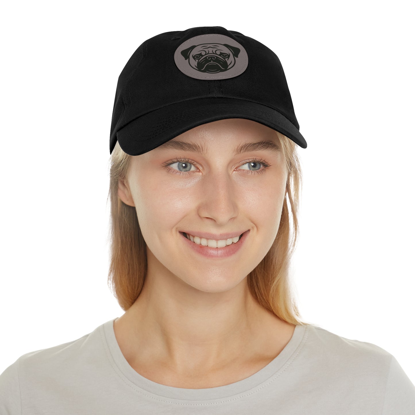 [Black] Unisex Poogs Hat with Leather Patch, Cute Pet Lover Cap, Gift for Dog Owners, Adjustable Baseball Cap, Fun Casual Headwear