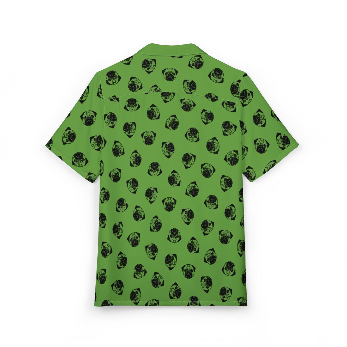 [Green] Trendy Pug Print Poogs Logo Hawaiian Shirt, Casual Summer Button-Down, Beach Vibes Shirt, Pet Lover Gift, Fun Vacation Attire, AOP Shirt