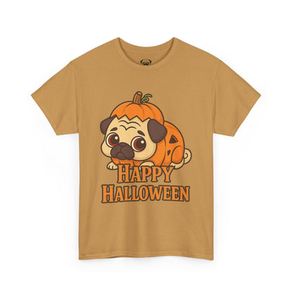 Cute Halloween Pumpkin Pug Tee, Casual Dog Lover's T-Shirt, Halloween Gift for Pet Owners, Funny Friendship Shirt, Unisex Cotton Tee