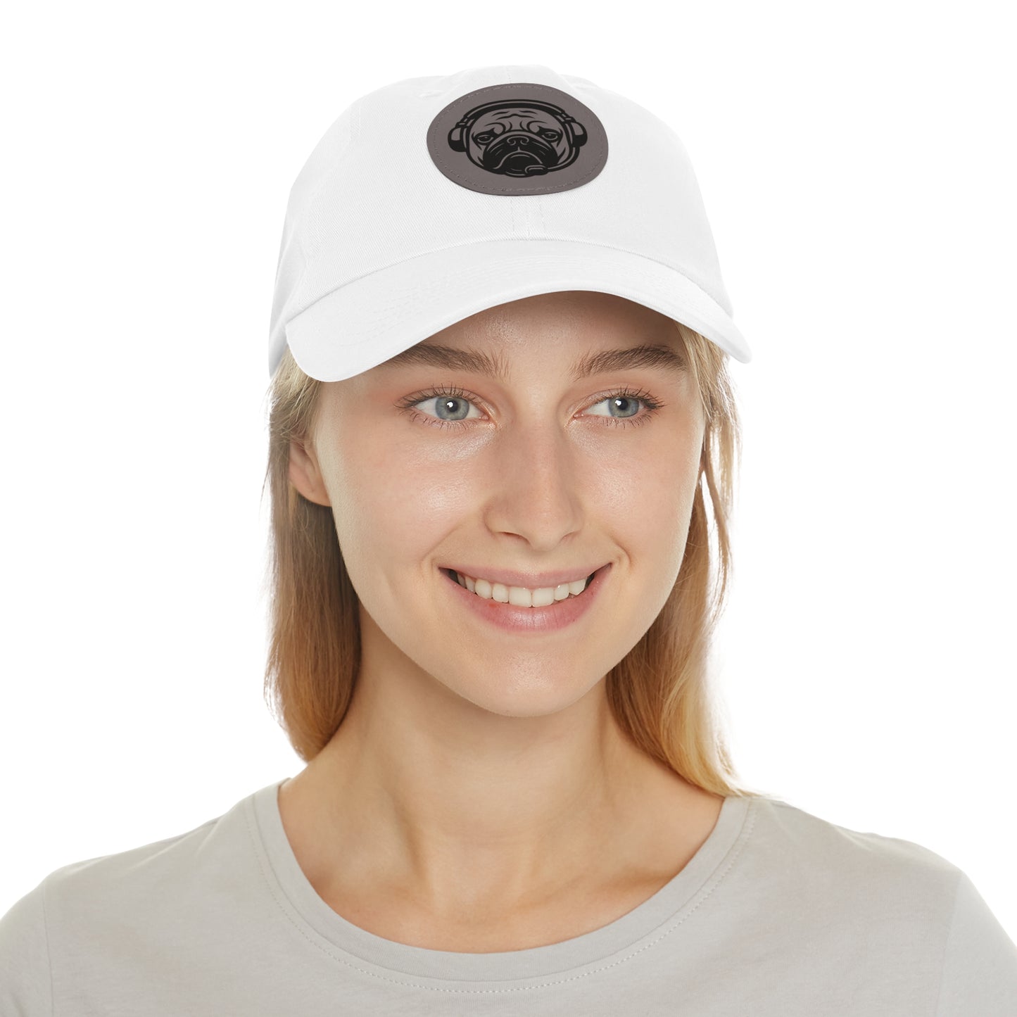 [White] Unisex Poogstek Hat with Leather Patch, Cute Pet Lover Cap, Gift for Dog Owners, Adjustable Baseball Cap, Fun Casual Headwear