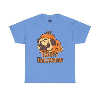 Cute Halloween Pumpkin Pug Tee, Casual Dog Lover's T-Shirt, Halloween Gift for Pet Owners, Funny Friendship Shirt, Unisex Cotton Tee