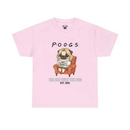 Cute Friends Poogs The One with The Pug Rachel Tee, Casual Dog Lover's T-Shirt, Gift for Pet Owners, Funny Friendship Shirt, Unisex Cotton Tee