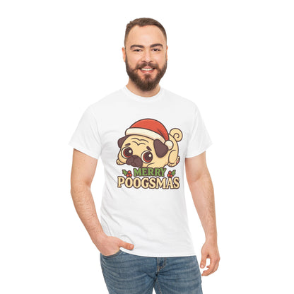 Cute Merry Poogsmas Pug Tee, Casual Dog Lover's T-Shirt, Christmas Gift for Pet Owners, Funny Friendship Shirt, Unisex Cotton Tee