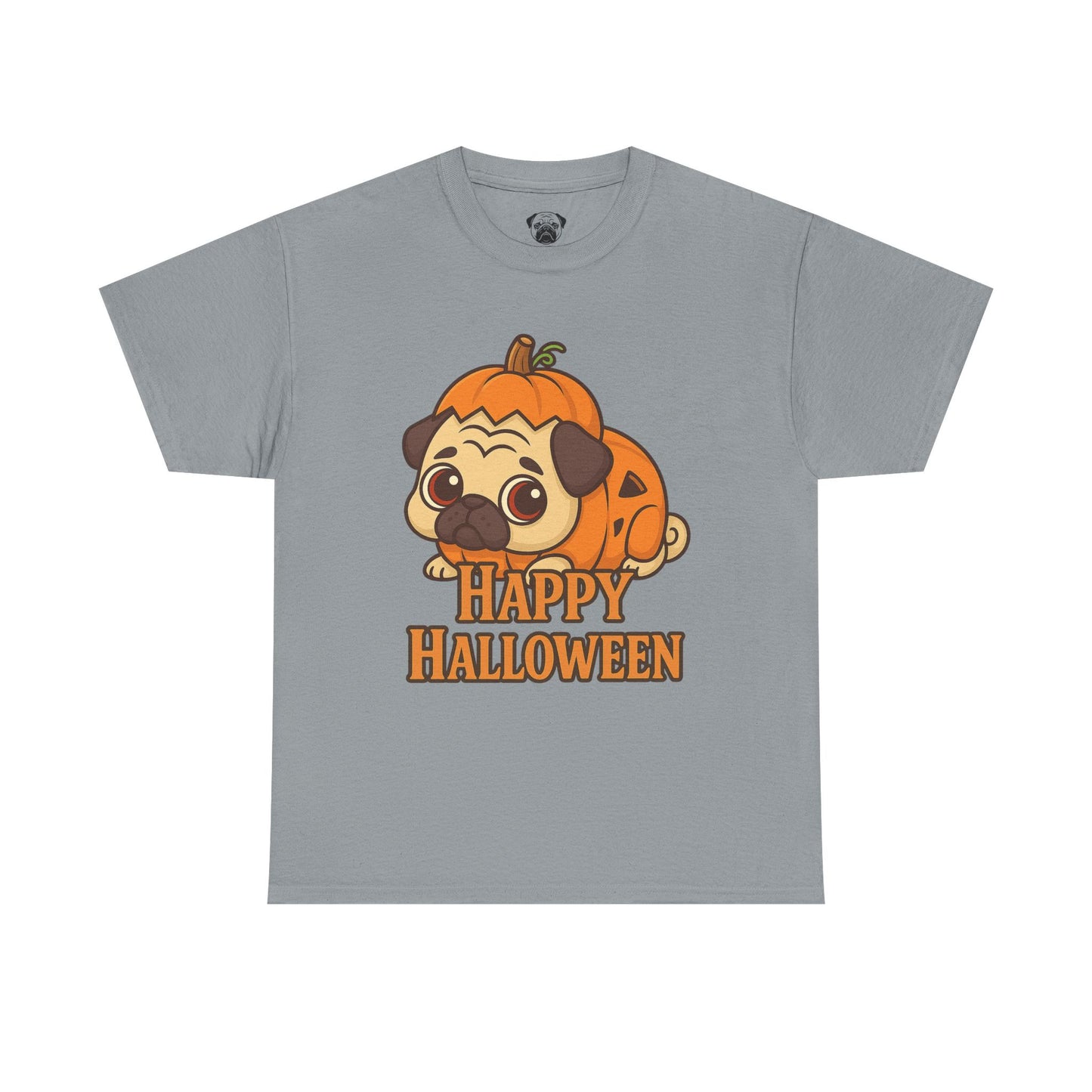 Cute Halloween Pumpkin Pug Tee, Casual Dog Lover's T-Shirt, Halloween Gift for Pet Owners, Funny Friendship Shirt, Unisex Cotton Tee