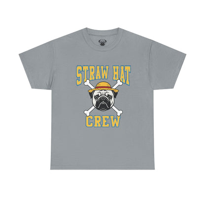 Cute Trendy Poogs Pug Straw Hat Crew Tee, Casual Dog Lover's T-Shirt, Gift for Pet Owners, Funny Friendship Shirt, Unisex Cotton Tee