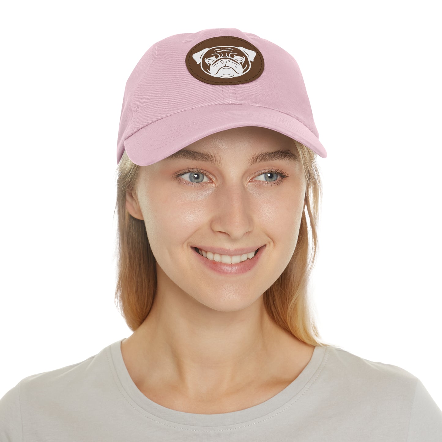 [Pink] Unisex Poogs Hat with Leather Patch, Cute Pet Lover Cap, Gift for Dog Owners, Adjustable Baseball Cap, Fun Casual Headwear
