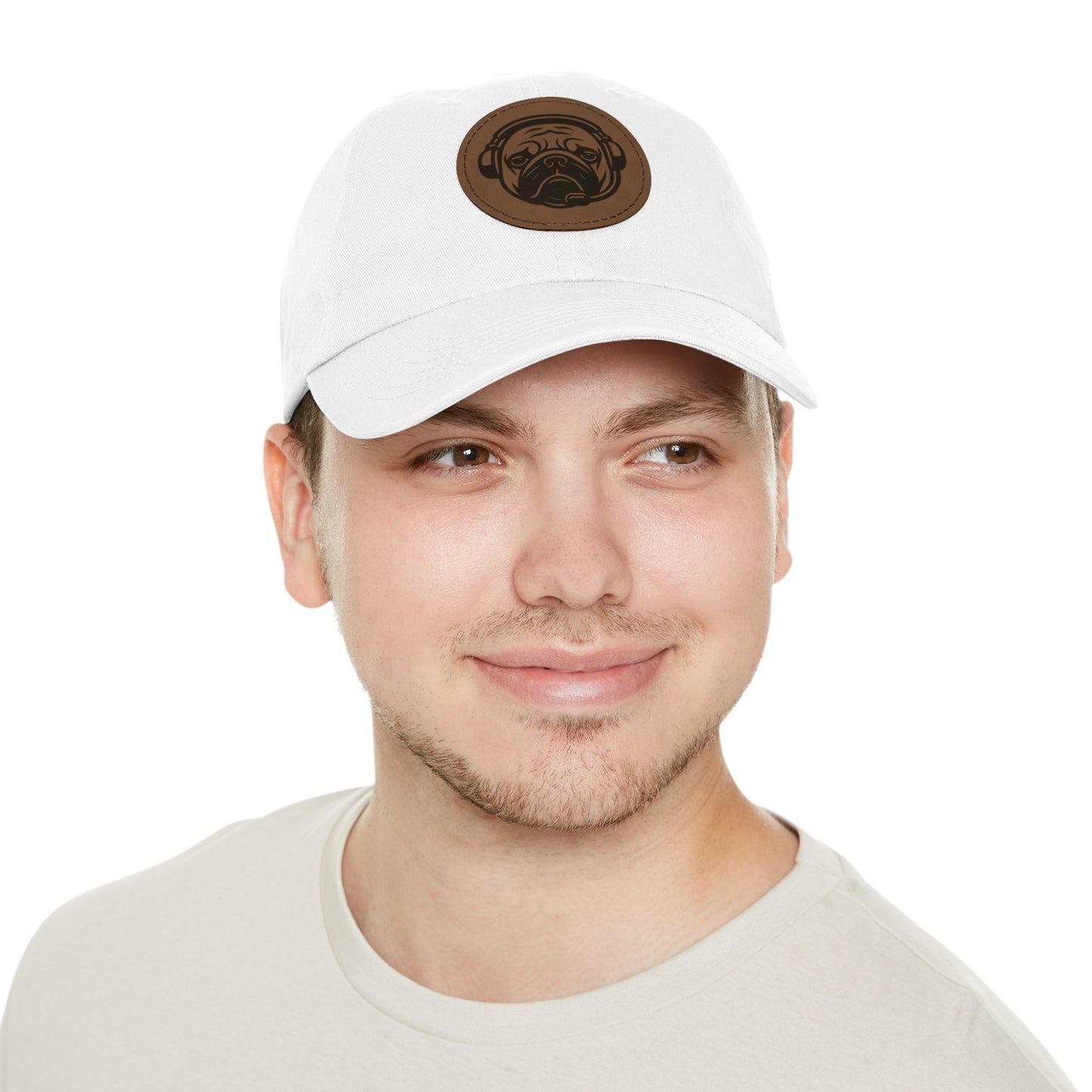 [White] Unisex Poogstek Hat with Leather Patch, Cute Pet Lover Cap, Gift for Dog Owners, Adjustable Baseball Cap, Fun Casual Headwear