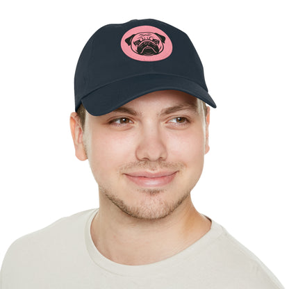 [Navy] Unisex Poogs Hat with Leather Patch, Cute Pet Lover Cap, Gift for Dog Owners, Adjustable Baseball Cap, Fun Casual Headwear
