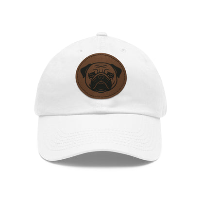 [White] Unisex Poogs Hat with Leather Patch, Cute Pet Lover Cap, Gift for Dog Owners, Adjustable Baseball Cap, Fun Casual Headwear