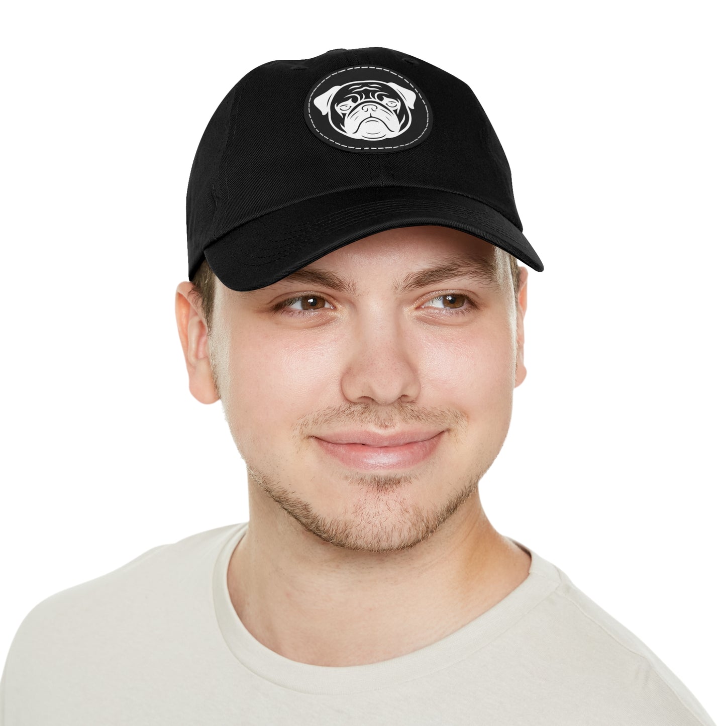 [Black] Unisex Poogs Hat with Leather Patch, Cute Pet Lover Cap, Gift for Dog Owners, Adjustable Baseball Cap, Fun Casual Headwear
