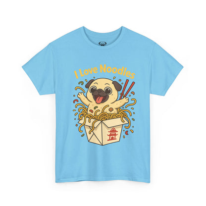 Cute Pug loves Noodles Tee, Casual Dog Lover's T-Shirt, Gift for Pet Owners, Funny Friendship Shirt, Unisex Cotton Tee