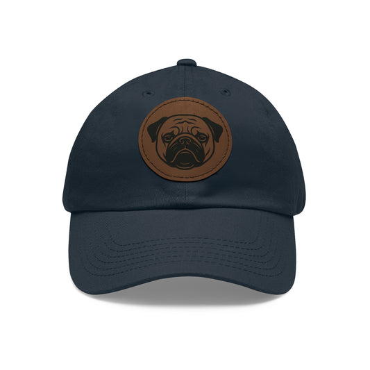 [Navy] Unisex Poogs Hat with Leather Patch, Cute Pet Lover Cap, Gift for Dog Owners, Adjustable Baseball Cap, Fun Casual Headwear