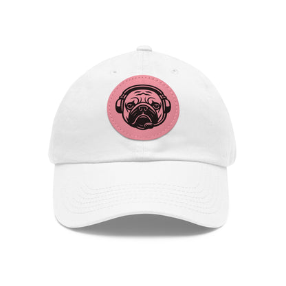 [White] Unisex Poogstek Hat with Leather Patch, Cute Pet Lover Cap, Gift for Dog Owners, Adjustable Baseball Cap, Fun Casual Headwear