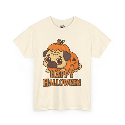 Cute Halloween Pumpkin Pug Tee, Casual Dog Lover's T-Shirt, Halloween Gift for Pet Owners, Funny Friendship Shirt, Unisex Cotton Tee