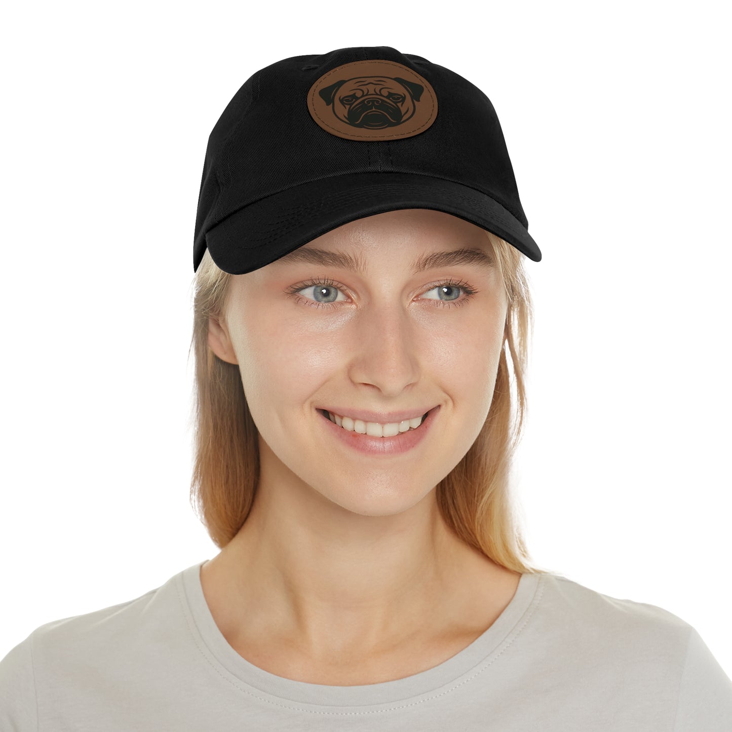 [Black] Unisex Poogs Hat with Leather Patch, Cute Pet Lover Cap, Gift for Dog Owners, Adjustable Baseball Cap, Fun Casual Headwear