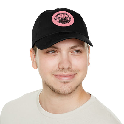 [Black] Unisex Poogstek Hat with Leather Patch, Cute Pet Lover Cap, Gift for Dog Owners, Adjustable Baseball Cap, Fun Casual Headwear