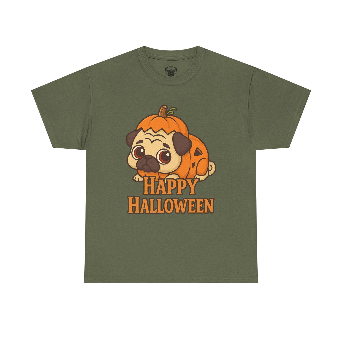 Cute Halloween Pumpkin Pug Tee, Casual Dog Lover's T-Shirt, Halloween Gift for Pet Owners, Funny Friendship Shirt, Unisex Cotton Tee
