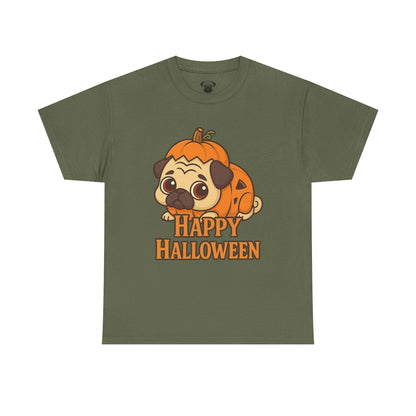 Cute Halloween Pumpkin Pug Tee, Casual Dog Lover's T-Shirt, Halloween Gift for Pet Owners, Funny Friendship Shirt, Unisex Cotton Tee