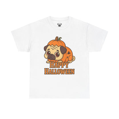 Cute Halloween Pumpkin Pug Tee, Casual Dog Lover's T-Shirt, Halloween Gift for Pet Owners, Funny Friendship Shirt, Unisex Cotton Tee