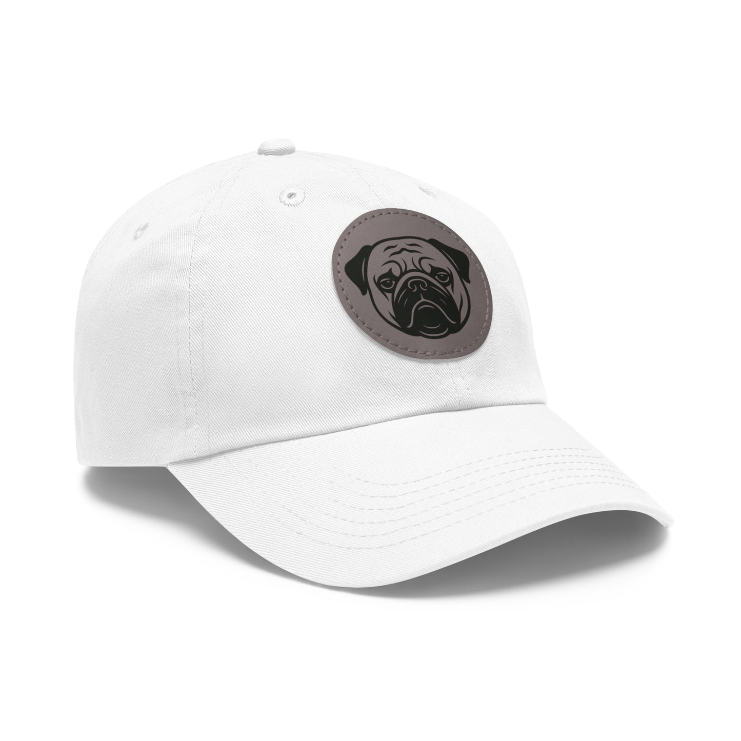 [White] Unisex Poogs Hat with Leather Patch, Cute Pet Lover Cap, Gift for Dog Owners, Adjustable Baseball Cap, Fun Casual Headwear