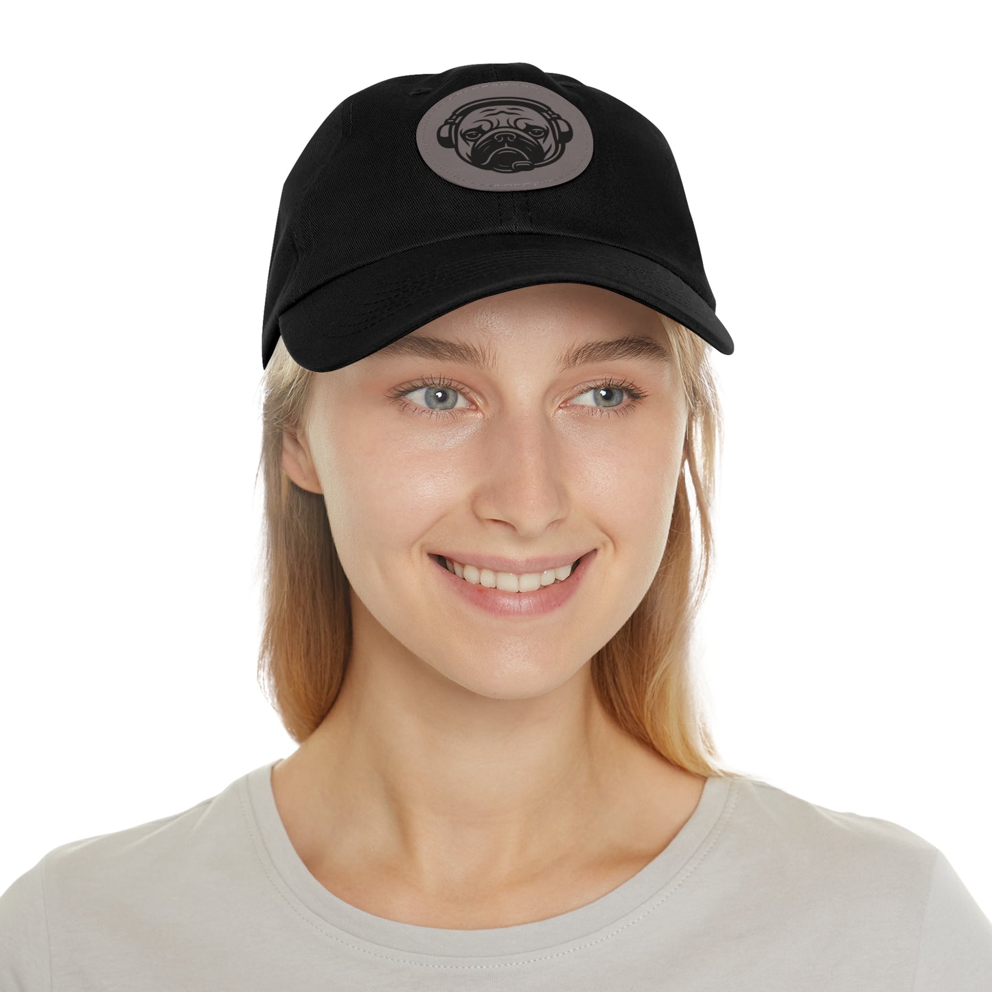[Black] Unisex Poogstek Hat with Leather Patch, Cute Pet Lover Cap, Gift for Dog Owners, Adjustable Baseball Cap, Fun Casual Headwear